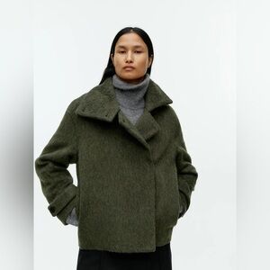 Arket Wool Blend Jacket Fuzzy Oversized Green Minimalist Coat Size 36 EUC